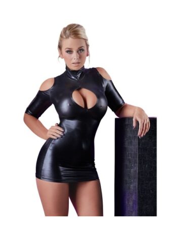Minikjole i Wetlook med fri skulder