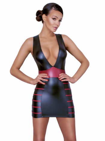 Sort Wetlook Kjole med Røde Striber